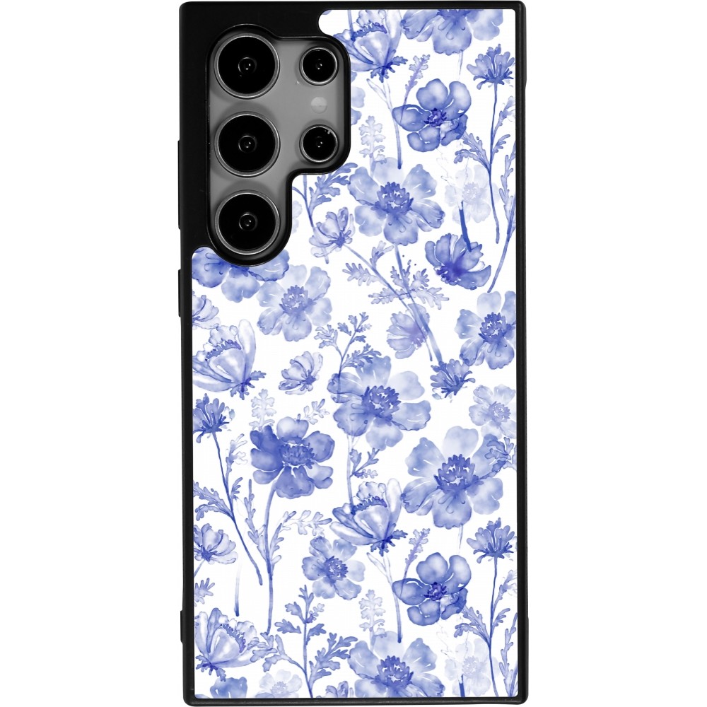 Coque Samsung Galaxy S25 Ultra - Silicone rigide noir Spring 23 watercolor blue flowers