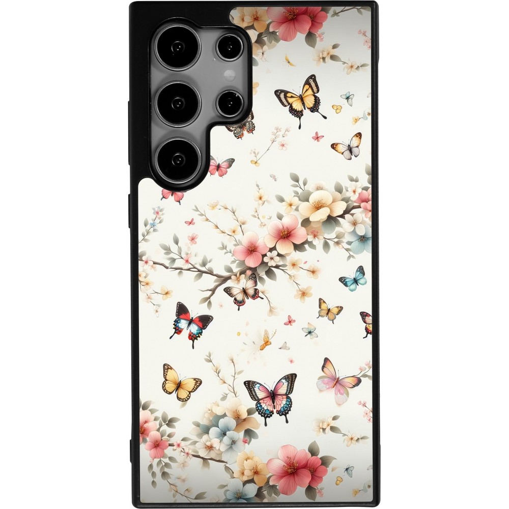 Coque Samsung Galaxy S25 Ultra - Silicone rigide noir Spring 25 Papillons Légers