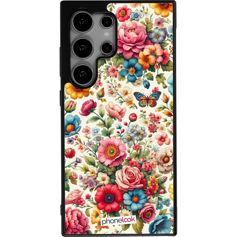 Coque Samsung Galaxy S25 Ultra - Silicone rigide noir Spring 25 printemps fleuri