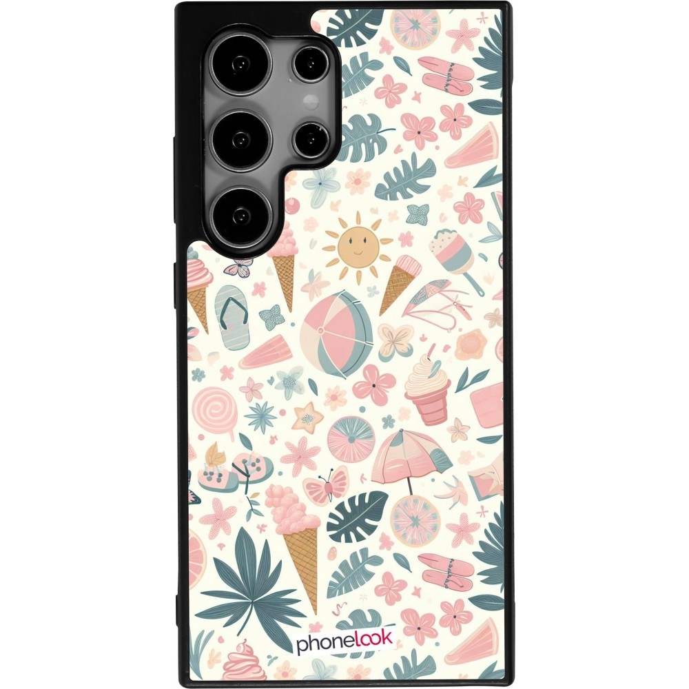 Coque Samsung Galaxy S25 Ultra - Silicone rigide noir Summer Pink Pattern