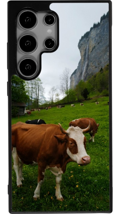 Samsung Galaxy S25 Ultra Case Hülle - Silikon schwarz  Nationalfeiertag Schweiz Kühe