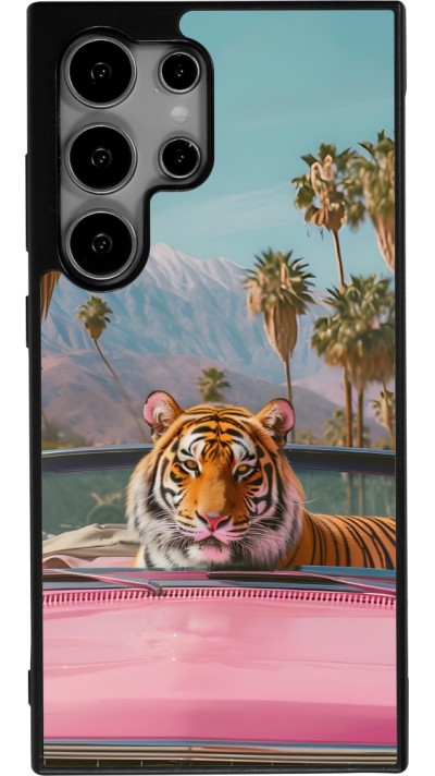 Coque Samsung Galaxy S25 Ultra - Silicone rigide noir Tigre voiture rose