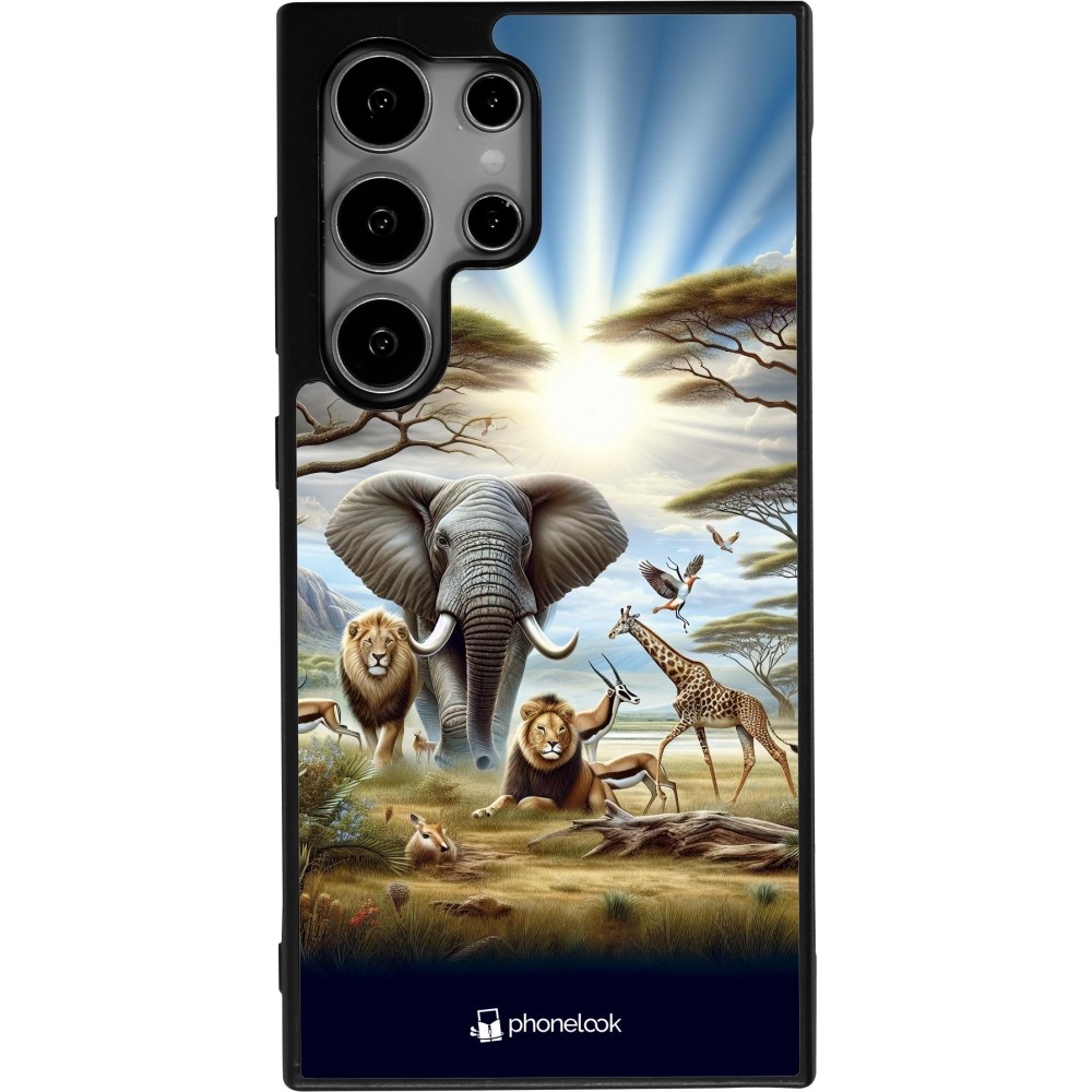 Coque Samsung Galaxy S25 Ultra - Silicone rigide noir Vie sauvage africaine