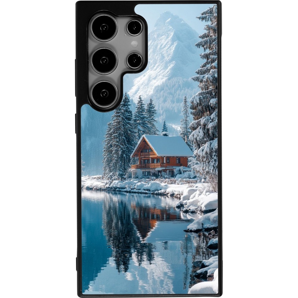 Coque Samsung Galaxy S25 Ultra - Silicone rigide noir Winter 25 Winter house forest day
