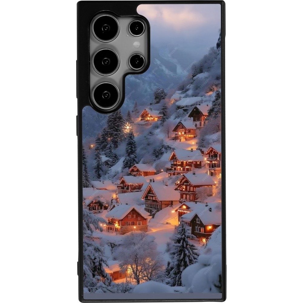 Coque Samsung Galaxy S25 Ultra - Silicone rigide noir Winter 25 Winter snowy village