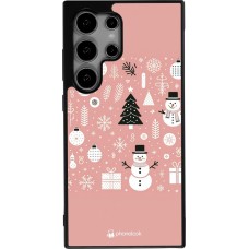 Coque Samsung Galaxy S25 Ultra - Silicone rigide noir Noël 2024 Rose Snowman Christmas