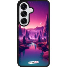 Coque Samsung Galaxy S26 - Silicone rigide noir Paysage Violet-Rose