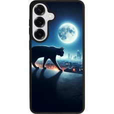 Coque Samsung Galaxy S26+ - Silicone rigide noir Chat noir sous la pleine lune