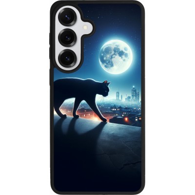Coque Samsung Galaxy S26+ - Silicone rigide noir Chat noir sous la pleine lune
