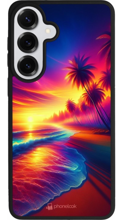 Coque Samsung Galaxy S26+ - Silicone rigide noir Plage coucher soleil flashy