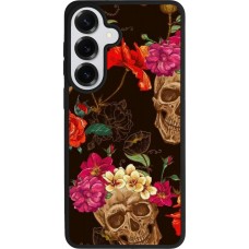 Coque Samsung Galaxy S26+ - Silicone rigide noir Skulls and flowers