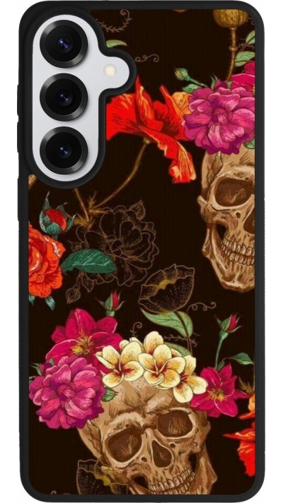 Coque Samsung Galaxy S26+ - Silicone rigide noir Skulls and flowers