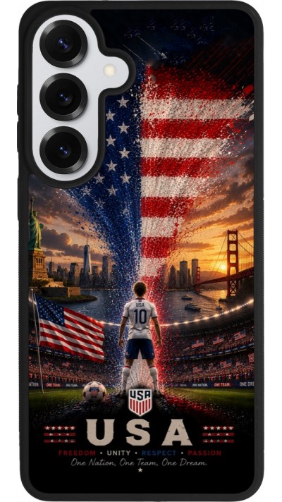 Coque Samsung Galaxy S26+ - Silicone rigide noir Football États-Unis splash 2026