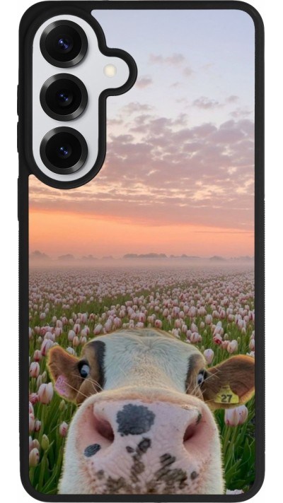 Coque Samsung Galaxy S26+ - Silicone rigide noir Cow with tulips 2026