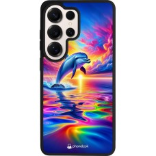 Coque Samsung Galaxy S26 Ultra - Silicone rigide noir Dauphin arc-en-ciel heureux