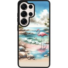 Coque Samsung Galaxy S26 Ultra - Silicone rigide noir Flamant rose aquarelle