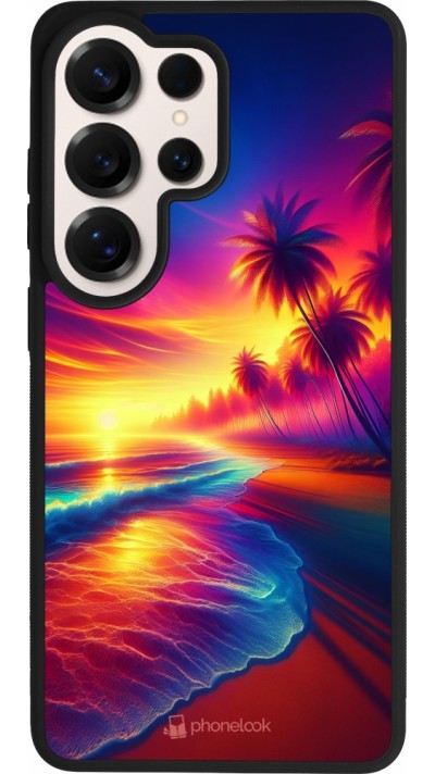 Coque Samsung Galaxy S26 Ultra - Silicone rigide noir Plage coucher soleil flashy
