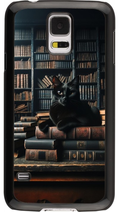 Samsung Galaxy S5 Case Hülle - Katze Bücher dunkel