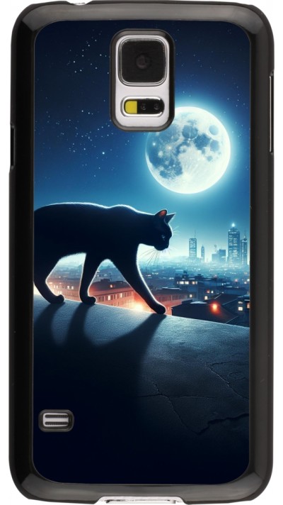 Coque Samsung Galaxy S5 - Chat noir sous la pleine lune