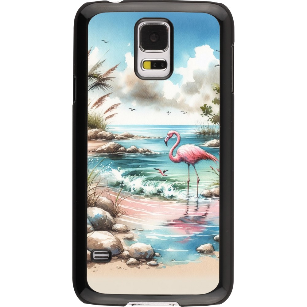 Coque Samsung Galaxy S5 - Flamant rose aquarelle