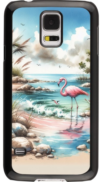 Coque Samsung Galaxy S5 - Flamant rose aquarelle