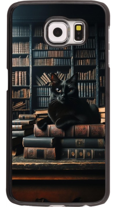 Samsung Galaxy S6 Case Hülle - Katze Bücher dunkel