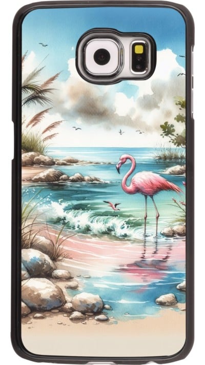 Samsung Galaxy S6 Case Hülle - Flamingo Aquarell