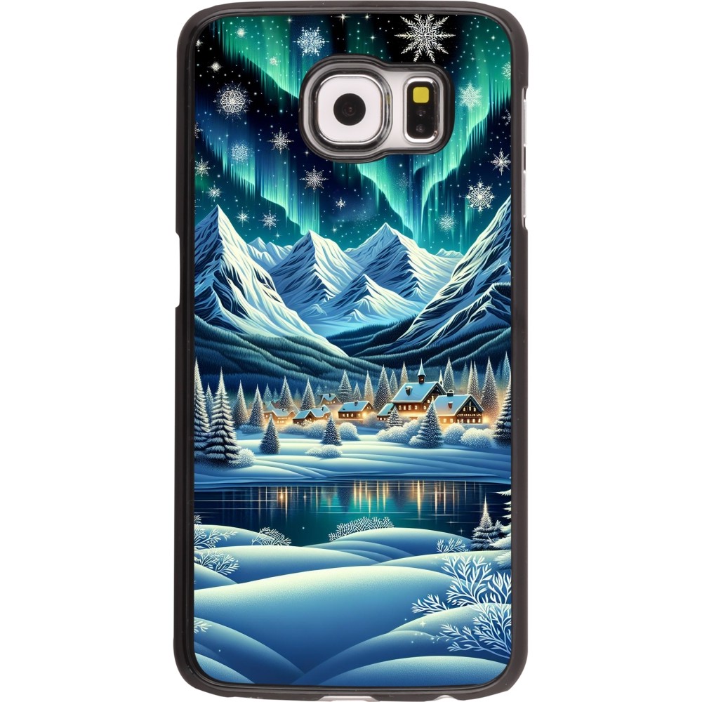 Samsung Galaxy S6 Case Hülle - Verschneites Bergdorf am See in der Nacht