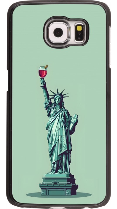 Samsung Galaxy S6 Case Hülle - Freiheitsstatue mit einem Glas Wein