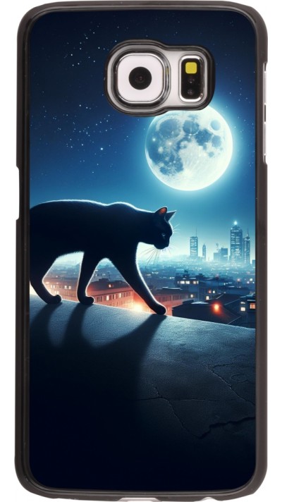 Coque Samsung Galaxy S6 edge - Chat noir sous la pleine lune