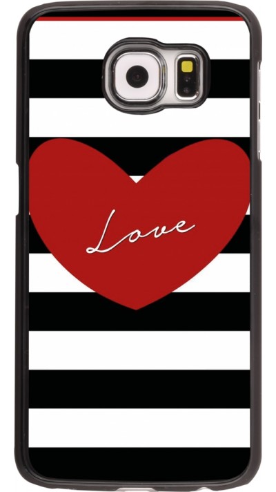 Coque Samsung Galaxy S6 edge - Valentine 2023 heart black and white lines