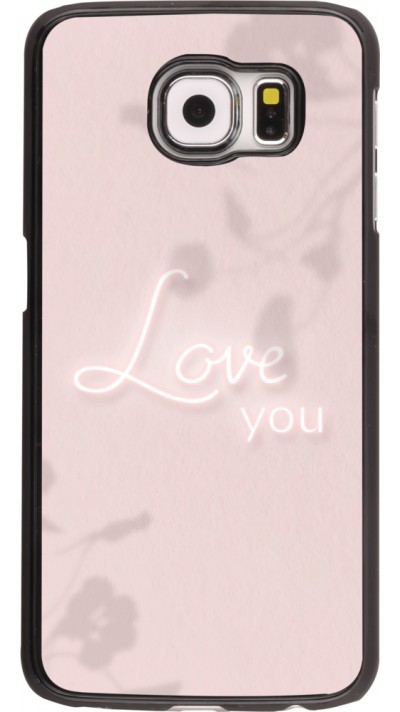 Coque Samsung Galaxy S6 edge - Valentine 2023 love you neon flowers shadows