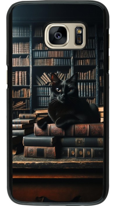 Samsung Galaxy S7 Case Hülle - Katze Bücher dunkel
