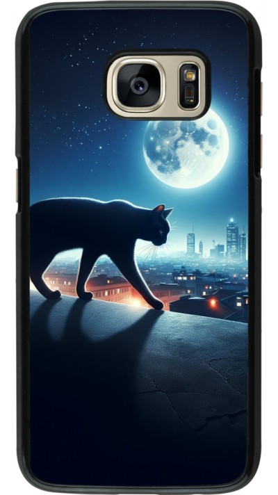 Coque Samsung Galaxy S7 - Chat noir sous la pleine lune