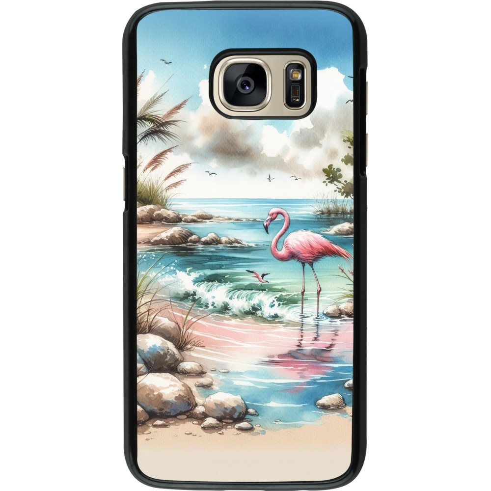 Samsung Galaxy S7 Case Hülle - Flamingo Aquarell