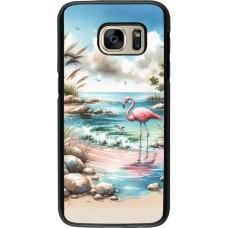 Samsung Galaxy S7 Case Hülle - Flamingo Aquarell