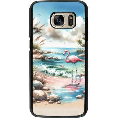 Samsung Galaxy S7 Case Hülle - Flamingo Aquarell