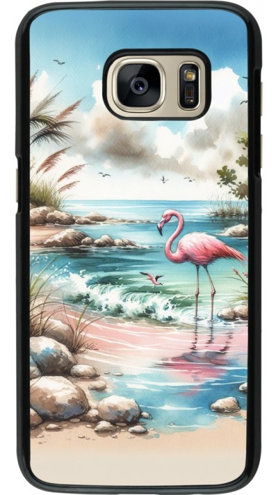 Coque Samsung Galaxy S7 - Flamant rose aquarelle