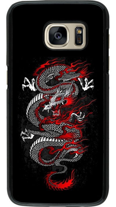 Samsung Galaxy S7 Case Hülle - Japanese style Dragon Tattoo Red Black