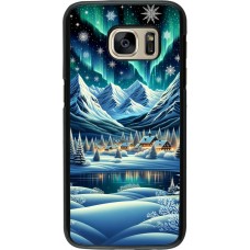 Samsung Galaxy S7 Case Hülle - Verschneites Bergdorf am See in der Nacht