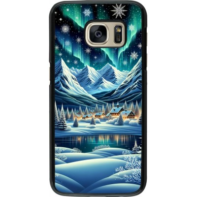 Samsung Galaxy S7 Case Hülle - Verschneites Bergdorf am See in der Nacht