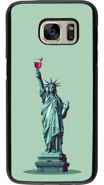 Samsung Galaxy S7 Case Hülle - Freiheitsstatue mit einem Glas Wein