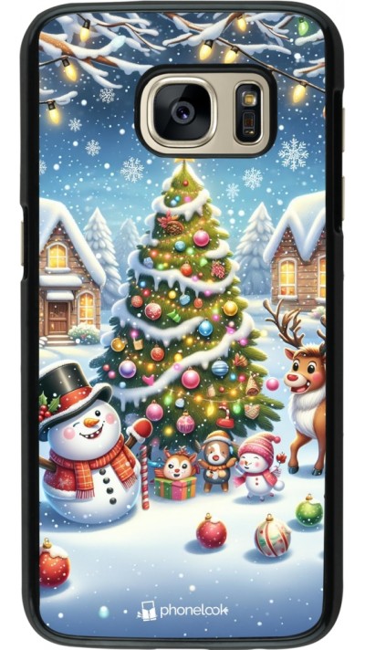 Coque Samsung Galaxy S7 - Noël 2023 bonhomme de neige et sapin