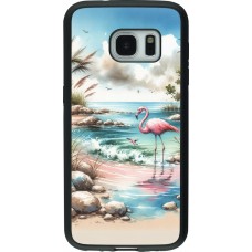 Samsung Galaxy S7 Case Hülle - Silikon schwarz Flamingo Aquarell