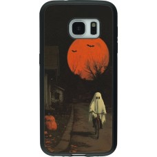 Coque Samsung Galaxy S7 - Silicone rigide noir Halloween 2025 Ghost on a bicycle