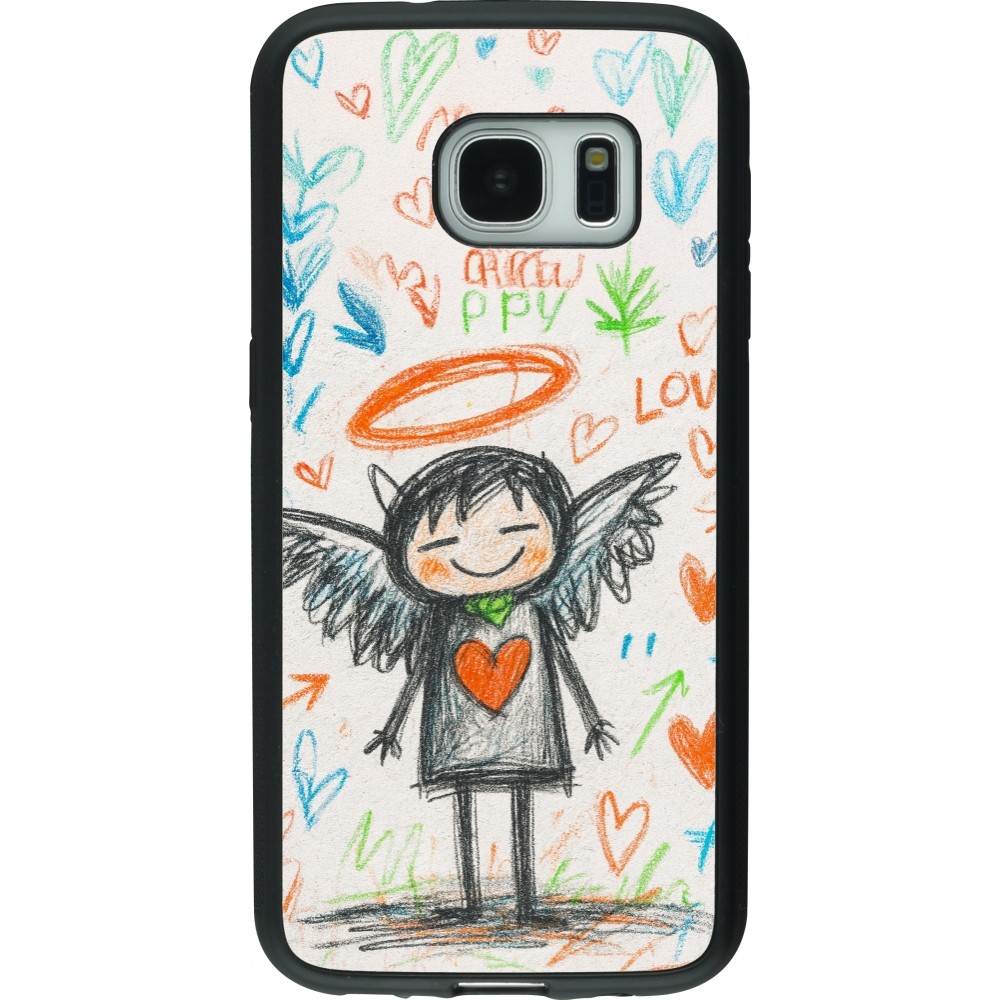 Coque Samsung Galaxy S7 - Silicone rigide noir Little Angel Sketch Love