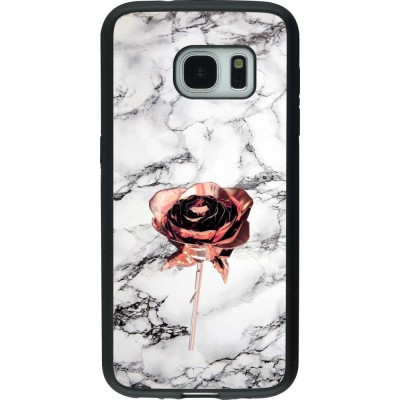 Coque Samsung Galaxy S7 - Silicone rigide noir Marble Rose Gold