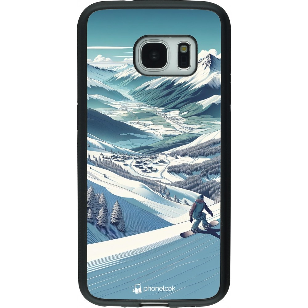 Coque Samsung Galaxy S7 - Silicone rigide noir Snowboarder Montagne