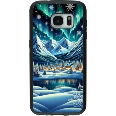 Samsung Galaxy S7 Case Hülle - Silikon schwarz Verschneites Bergdorf am See in der Nacht