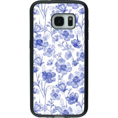 Samsung Galaxy S7 Case Hülle - Silikon schwarz Spring 23 watercolor blue flowers